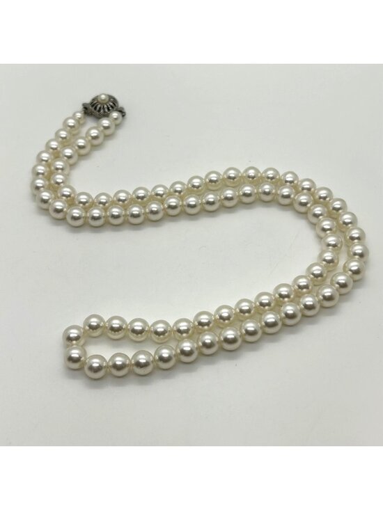 Sarah Coventry Jewelry - Vintage Sarah Coventry Faux Pearl Necklace, Floral Box Clasp Classic 1960s